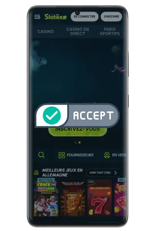 Validation du compte après l’inscription sur le Slotexo Casino site officiel.