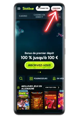 Accès au site officiel Slotexo Casino site officiel depuis la page principale.