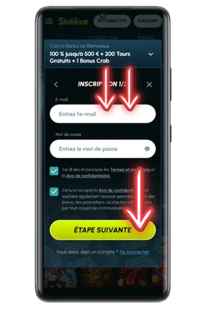 Finalisation du profil joueur avant l’accès aux jeux du Slotexo Casino.