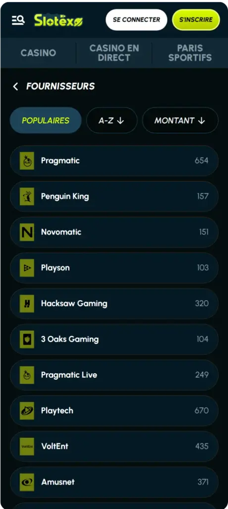 Aperçu de la plateforme de jeu en ligne Slotexo Casino