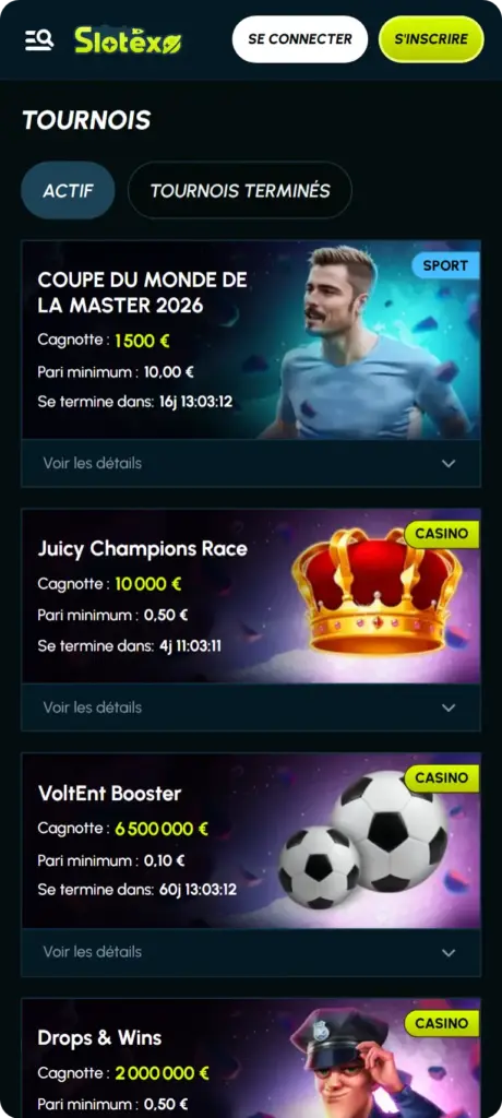 Vue d’une section du site officiel Slotexo Casino