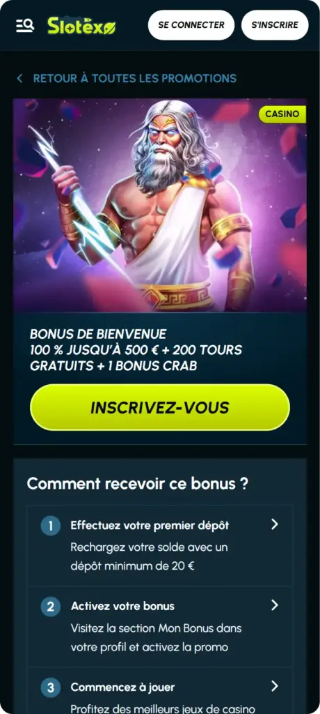 Présentation des fonctionnalités principales Slotexo Casino